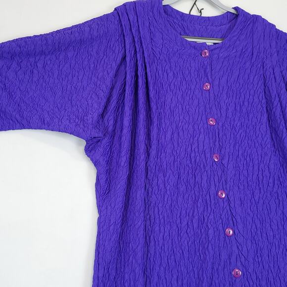 Riccardo E Barone Purple Crinkle Tunic Top Button Women 22 Dolman Short Sleeve - Picture 7 of 11
